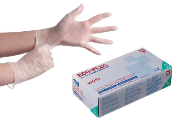 ECO PLUS Handschuhe Vinyl puderfrei natur Einmalhandschule Gr. L, VE10x100 Stück