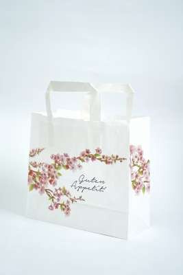 250 Tragetaschen, Papier "Sakura"  22 + 10 x 22 cm, Papiertüten mit Tragegriff weiß