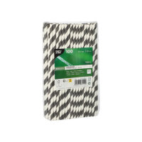 1000 Trinkhalme, Papier Ø 6 mm · 20 cm schwarz/weiss "Stripes"