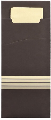 520 Bestecktaschen 20 cm x 8,5 cm schwarz/creme "Stripes" inkl. farbiger Serviette 33 x 33 cm 2-lag.