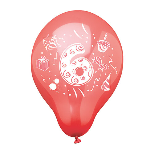 72 Zahlenluftballons Ø 25 cm farbig sortiert "6"