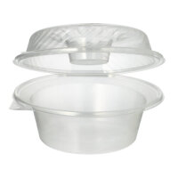 100 Feinkost- und Salatschalen mit Klappdeckel PP rund 1400 ml 11,4 cm x 22 cm x 21,5 cm transparent mit Dipfach