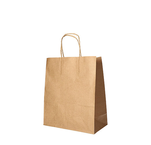 250 Tragetaschen, Papier 28 cm x 22 cm x 10 cm braun mit gedrehtem Tragegriff