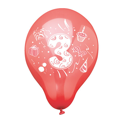 72 Zahlenluftballons Ø 25 cm farbig sortiert "3"