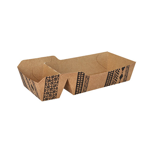 480 Pommes-Frites-Trays, Pappe 2-geteilt 3,6 cm x 10 cm x 18,5 cm braun "Maori" mittel