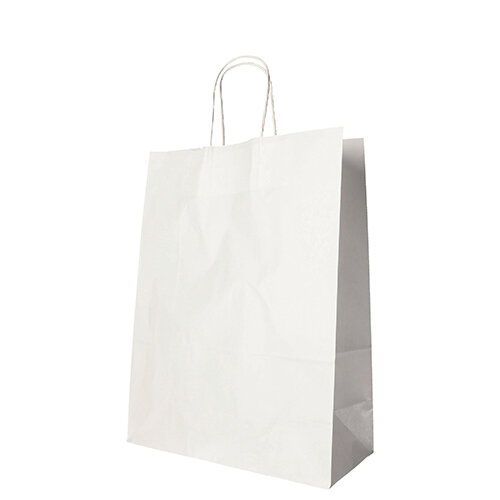 250 Tragetaschen, Papier 35 cm x 26 cm x 12 cm weiss mit gedrehtem Tragegriff