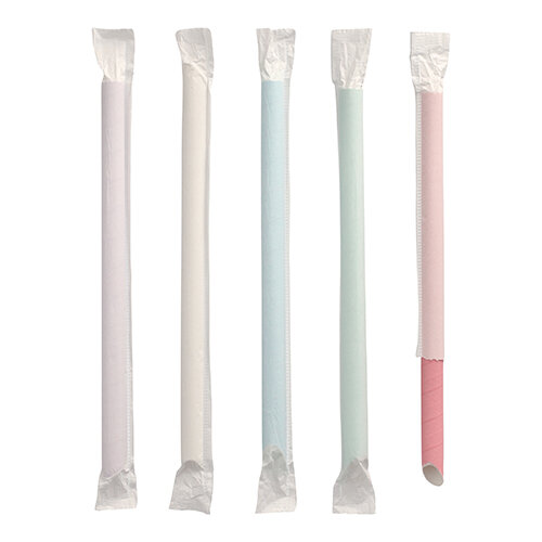 1200 Bubble Tea Halme, Papier Ø 12 mm · 20 cm farbig sortiert einzeln gehüllt, einseitig spitz