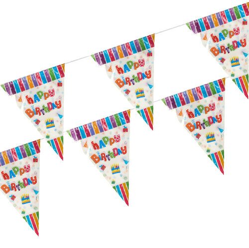 10x Wimpelkette, Folie 4 m "Happy Birthday" wetterfest