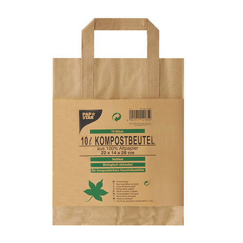 300 Kompostbeutel aus Papier mit Henkel 10 l 28 cm x 22 cm x 14 cm braun "bedruckt"