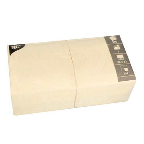 1000 Servietten, 3-lagig 1/4-Falz 33 cm x 33 cm creme