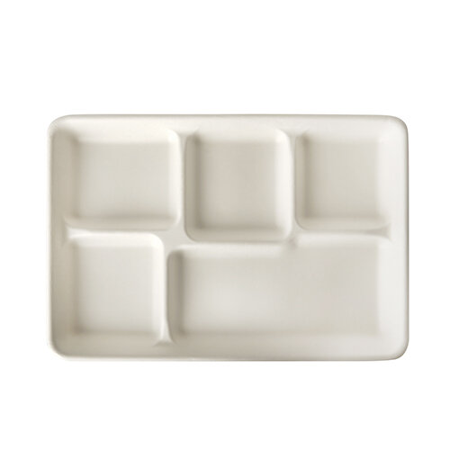 125 Menü-Trays, Zuckerrohr "pure" 5-geteilt 2,4 cm x 21,6 cm x 31,7 cm weiss