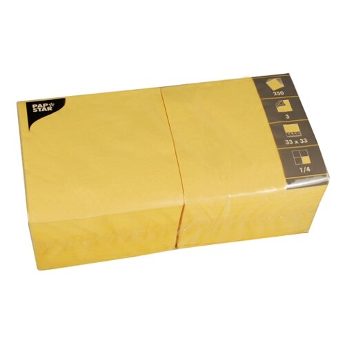 1000 Servietten, 3-lagig 1/4-Falz 33 cm x 33 cm gelb