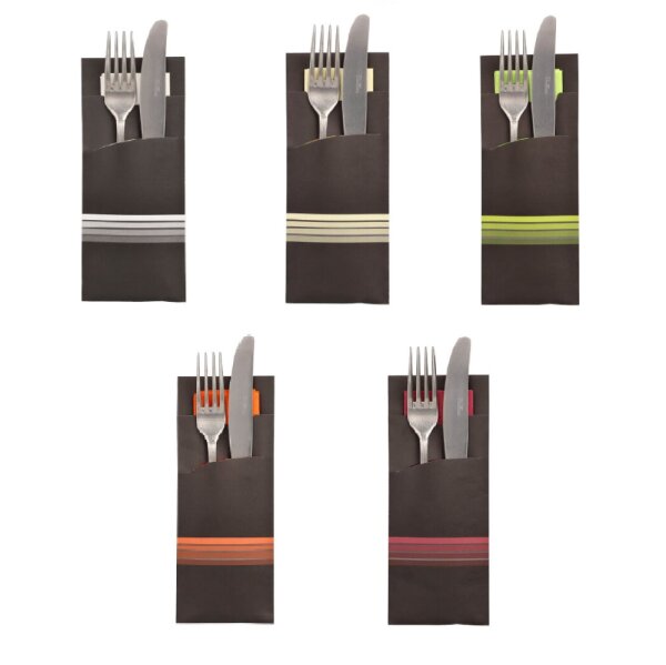 520 Bestecktaschen 20 cm x 8,5 cm "Stripes" inkl. farbiger Serviette 33 x 33 cm 2-lag.