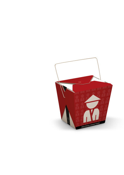 500 Foodbox mit Henkel "Chinese Man" 16oZ. Nudelbox - Asia-Box aus Pappe