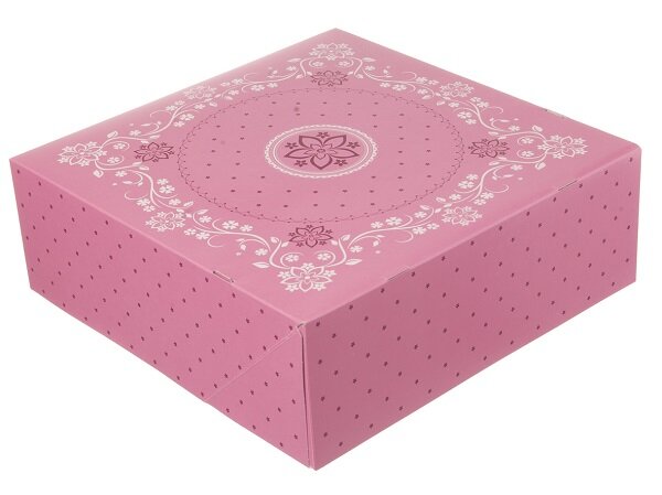 50 Tortenkartons einteilig, Pappe eckig 32cm x 32cm x 11cm pink