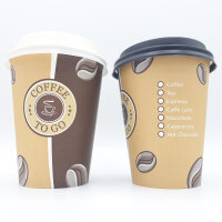 100 Premium Kaffeebecher 400 ml Topline mit Deckel schwarz Pappbecher Coffee to go  Hartpapierbecher für Kalt- und Heißgetränke