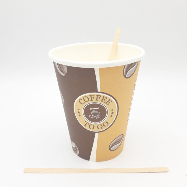100 Premium Kaffeebecher 300 ml Topline 300ml und Rührstäbchen Holz Pappbecher Coffee to go 0,3l Hartpapierbecher Pappbecher für Kalt- und Heißgetränke
