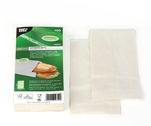 400 Butterbrotbeutel 21 cm x 10 cm x 3 cm weiss , fettdicht